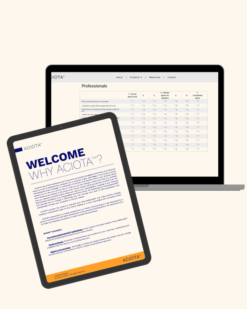ACIOTA Personal Brand report outlining how to build a successful personal brand for increased professional visibility.